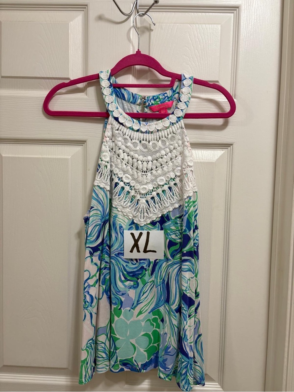Lilly Pulitzer Dawn Top XL Multi Party Thyme Crochet Halter Swing Tank